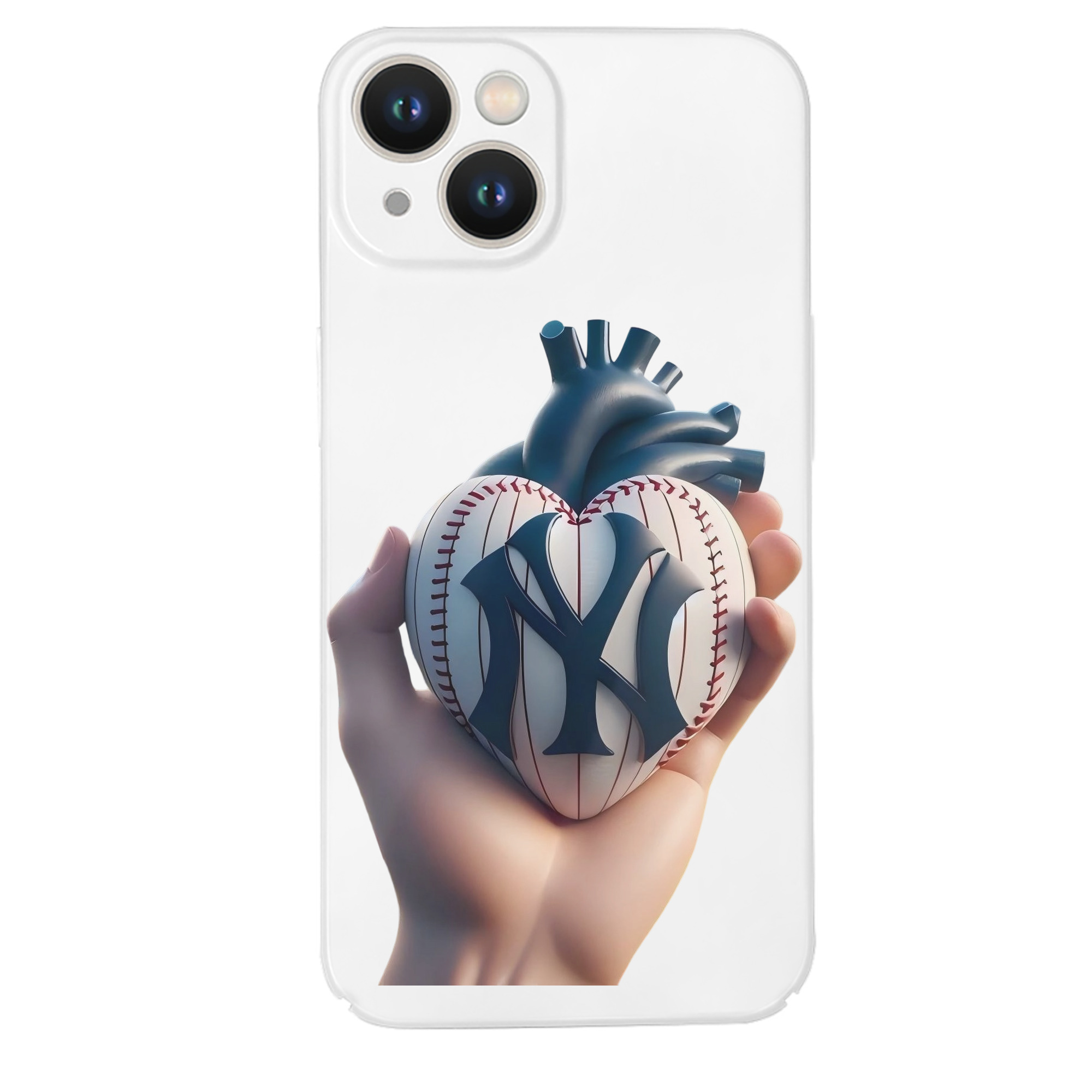 New York Yankees Heart IPhone 14 Series Full-Cover Hard Case – Shockproof With Raised Camera Protection – Precise Cutouts, Wireless Charging Compatible – Durable, Anti-Yellowing, Easy To Clean